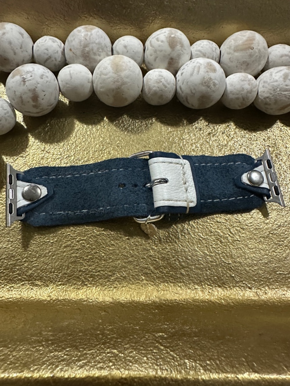 White and Navy Leather Watch Strap with LV patch- size 2 small adapters - Picture 4 of 4